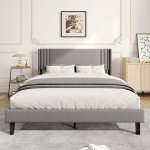 Kaheinimesevoodi 160 x 200 cm, liistudest raamiga, minimalistlik, hall, linane kangas