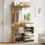 Riidekapp 100x38,5x190 cm, peegli, pingi, kappidega, 1 sahtliga, 2 riidekappi, valge+puit