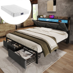 Kaheinimese pehme voodi LED-valgustiga, USB-C ja sahtlitega, 140x200 cm, madrats 1 tk