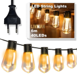 Elektritoitel LED-pirnidega valguskett LIVMAN YN-403, 6m, 40LEDi