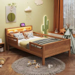 Puidust voodi 90x200 cm, USB+Type-C, LED-valgus, riiul, lastele, ilma madratsita
