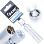 Geko 3/8" s&uuml;&uuml;tek&uuml;&uuml;nla pistik G13503 16 mm, 12-punktiline profiil, CrV teras, universaalne liigend, &otilde;huke konstruktsioon
