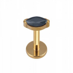 Kuldne titaanist labret k&otilde;rvar&otilde;ngas musta tilgaga 1,2/6 mm
