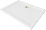 Ristk&uuml;likukujuline du&scaron;ialus Mexen Flat Slim sifooniga, White+Gold, 80x70 cm