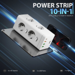 10-in-1 V&auml;liseina Adapter USB ja Pistikupesadega, Baltas