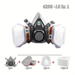 1 komplekt 6200 poolne respiratormask maalimiseks, pestitsiidipritsimiseks, tolmukindel korduvkasutatav turvaline mask, vahetatavate filtritega., 15-in-1 rinkinys