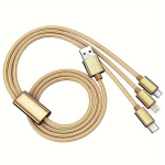 3-&uuml;hes Kiirlaadimise USB Kaabel iPhone Samsung Type-C jaoks, Auksinės spalvos