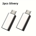 2tk USB Type-C Adapter T&uuml;&uuml;p C Micro USB Naine Mees Konverterid Xiaomi Samsung Laadija Andmekaabel USB-C Adapter, Sidabrinis