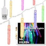USB-toitega vihmapiiskade kujuline LED-valgusriba LIVMAN cxg001, 3m, 20LED-i