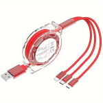MFI Sertifitseeritud Mitme-laadimisega 3-in-1 T&otilde;mmatav USB Kaabel - &Uuml;hilduvus iPhone, Android, Type-C ja Micro USB Seadmetega., Raudona