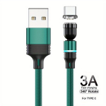 Magnet Laadija T&uuml;&uuml;p C Magnetiline 540 Kraadi P&ouml;&ouml;rlev Kaabel Telefoni 3A Kiire USB Laadimiskaabel., Žalias