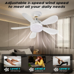 Elegantne Valge 5-Labaline Laeventilaator LED-Valgusega - Kaugjuhtimispult, Reguleeritav Heledus & Kiirus