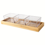 6-Osaline Klaasist Suupistetega Kandik Bambusest Alusel - Mitmeotstarbeline Kommikauss - Elegantne Suupistete Korraldaja. , 3vnt+medinis padėklas