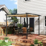 Outsunny pergola 3x3m aiamaja metallist terrassikatus, reguleeritava katusega aiamaja, UV kaitse 30+ vabalt seisev p&auml;ikesekaitse terrassile ja aeda, beež, Smėlio spalvos