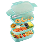 K&ouml;&ouml;git&ouml;&ouml;riistad, Bento Box Adult, L&otilde;unakast koos riistadega, Virnastatav, Lekkekindel l&otilde;unakast Bento Box v&auml;ljas s&ouml;&ouml;miseks, t&ouml;&ouml;ks, piknikuks, 21,5*14,5*10 cm, roheline