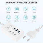 6 in 1 USB laadija 35 W PD Type C, 6 in 1 USB kiirlaadija kiirlaadija 3.0 USB Hub EU USA pistik, USB laadija Type C.