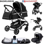 BAZARLAND30.Kombineeritud 3-in-1 lastek&auml;ru - Autoistme Nacelle Trio P&ouml;&ouml;ratav Reguleeritav K&otilde;rge Kvaliteet S&uuml;gavatel Rattad. must