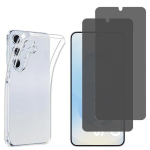 Samsung Galaxy S25 puhul kaitse&uuml;mbris ja 2 musta anti-spioon kaitseklassi klaasi Phonillico&reg;