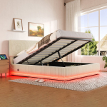 Pehmendatud voodi LED-i, USB-C-ga, reguleeritav pea, 160x200 cm
