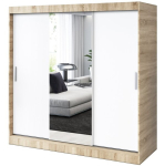 L&uuml;kanduksega riidekapp peegli riiulite ja riidepuudega Belvedo Hugo Sonoma tamm matt valge 200x200cm komplekt