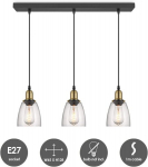 Industriaalne rippvalgusti 3 klaasist kupliga stiilne must &Oslash;65x128cm Loft