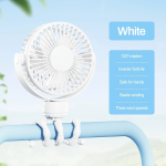 Kaasaskantav lapsevankri ventilaator, patareidega t&ouml;&ouml;tav klambriga ventilaator eemaldatava n&auml;okaitsega.