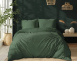 Satiinist voodipesukomplekt 140x200, sile, premium-triipudega, roheline