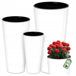 3 lillepoti komplekt Deco4Home Shine, valged, l&auml;ikivad, sisemahutitega, 29&ndash;48 cm k&otilde;rgused