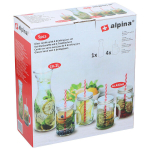 Alpina - Klaasist joogitopside komplekt k&otilde;rtega, 4 tk koos 1 l karahviniga