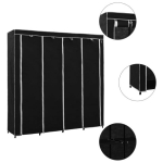 vidaXL garderoob 4 sektsiooniga, must 175 x 45 x 170 cm