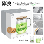 Klaas filtriga teekruus 3in1, Samadoyo, S024A, Premium klass, 500 ml