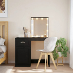 vidaXL LED-valgustusega tualettlaud, must, 90 x 42 x 132,5 cm
