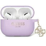 Dėklas Guess Liquid Silicone Glitter Triangle Charm AirPods Pro 2 - lilla