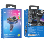 Borofone Transmitter FM BC47 Might MP3, Bluetooth - 2xUSB + Type C - QC 3.0 18W PD 30W blue