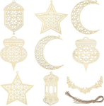 9 Tk Ramadan Kareem Puidust Kaunistused, Rippuvad Kaunistused Valged Kaunistused