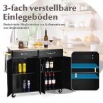 Costway Rolling Kitchen Island k&auml;ru kummipuidust t&ouml;&ouml;pinnaga 4 uksega serveerimisk&auml;ru 122 x 48 x 92,5 cm must