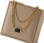 Mitmest kullast ketiga kaelakee, kirurgiline teras, must kivi