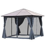 Paviljon pol&uuml;karbonaatkatusega, kardinad s&auml;&auml;sev&otilde;rguga, alumiiniumraam, tumehall, 3 x 3 m