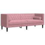 3-kohaline Chesterfield diivan rullpatjadega roosa samet CFE47508