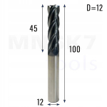 Spiraalne frees metallile Cnc 4p Hrc45 12*12*45*100 Vhm (huhao)