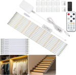 Led riba soe valge 5 m, kapi alla paigaldatav k&ouml;&ouml;gi valgustusriba rf-puldiga vitriinile, k&ouml;&ouml;gile, lauale, riiulile, kapile, 2700 k