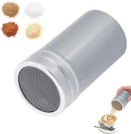 Cyrank tuhksuhkru shaker, suhkru shaker, roostevabast terasest shaker kaanega, kakao shaker cappuccinole, jahu shaker, &scaron;okolaadi shaker &scaron;okolaadile, tuhksuhkur, suhkur, sool, kakao, jahu, kohv (l)