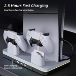 Mytrix kiire laadimisalus rgb jahutusventilaatoriga ps5 slim konsoolile (disc & digital), kontrolleri laadimisjaama, kontrolleri laadija, 3 kiirusega jahutusventilaatori, peakomplekti hoidiku, rgb tulede ja 3 usb pordiga