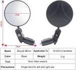 Jalgratta peegel e-jalgrattale, 360&deg; reguleeritav jalgratta peegel, 2 jalgratta lenkstangi otsapeegli pakki, hd laia nurgaga jalgratta tahavaatepeegel, universaalne ohutu tahavaatepeegel vasakule ja paremale