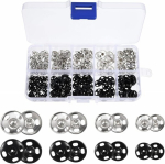 &Otilde;mblemiseks m&otilde;eldud trukid, 100 metallist trukkide komplekti (12 mm, 10 mm, 8,5 mm, 7,5 mm), mustad h&otilde;bedased trukid l&auml;bipaistva karbiga, trukid riietele ja kangastele, &otilde;mblemine, rahakott, k&auml;ekott, isetegemine