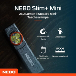 Nebo Slim Mini - Laetav Led taskulamp Usb C ja &uuml;li&otilde;hukese profiiliga - Hele 250 luumenit valgustugevus ja kuni 10 tundi t&ouml;&ouml;aega - Veekindel matkavarustus ja telkimistarvikud