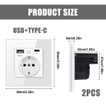2 tk 16 ampri schuko pistikupesa usb-ga, &uuml;ks pistikupesa usb-ga, kaitsekontaktiga seinapistikupesa, lihtne klaasraamiga, usb-pistikupesa s&uuml;vistatav valge, c-t&uuml;&uuml;pi port max. 3.1 a