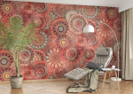 Rasch tapeet 363012 - fototapeet fliiselmaterjalil punaste, helesiniste ja bordoov&auml;rvi lillemustriga kollektsioonist &bdquo;magicwalls&ldquo; - 3,00 m x 4,24 m (pikkus x laius)