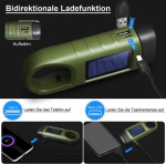 Rekalro led taskulamp usb laetav, led taskulamp telefoni laadimiseks, v&auml;ndaga taskulamp, p&auml;ikesepatarei matkaklambriga, v&auml;ndaga taskulamp h&auml;daolukordadeks/v&auml;litingimustes/telkimiseks (roheline)