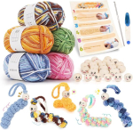 Aeeque Worry Worms heegelduskomplekt, Lucky Worms heegelduskomplekt 60 puidust peaga 20 mm, 250 g heegelniiti, 3,5 mm heegeln&otilde;el, Diy heegelduskomplekt koos juhistega (inglise keel ei ole garanteeritud)